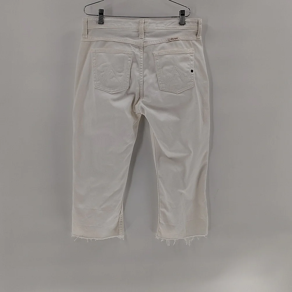 Wrangler Q-baby Altered Crop Denim Jeans Size 7 8 White No Gap Waist - Picture 7 of 10